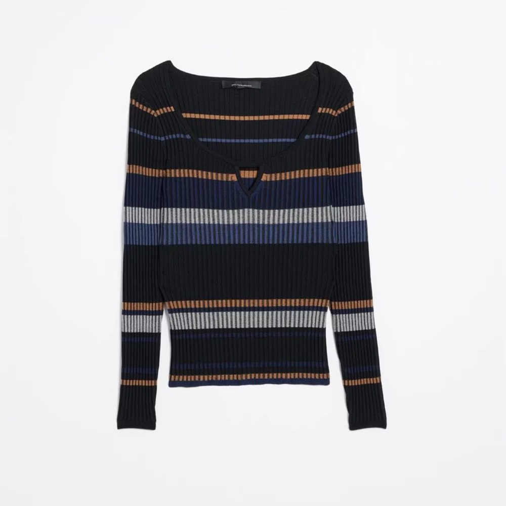 White House Black Market Long Sleeve Stripe Keyhole Pullover Sweater